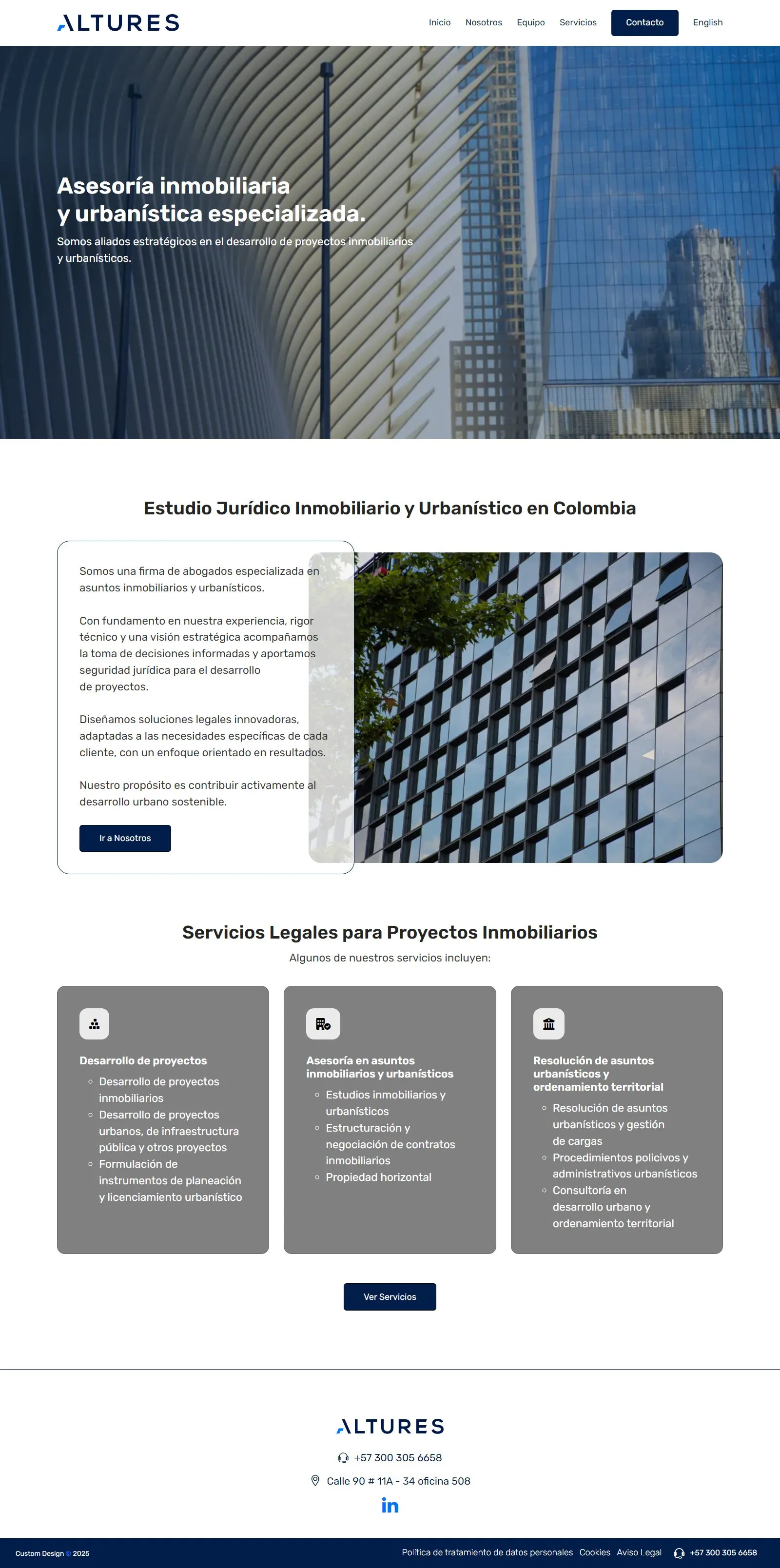 Sitio web de Altures, firma de derecho inmobiliario en Colombia