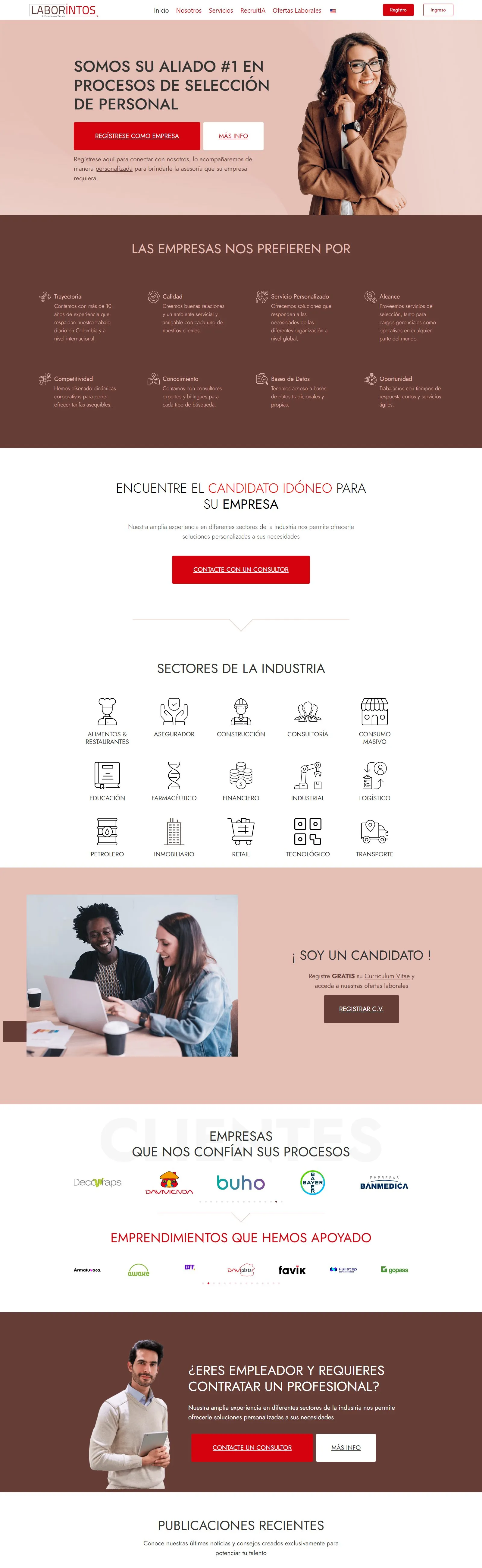 Sitio web de Laborintos, consultora de selección de personal en Colombia