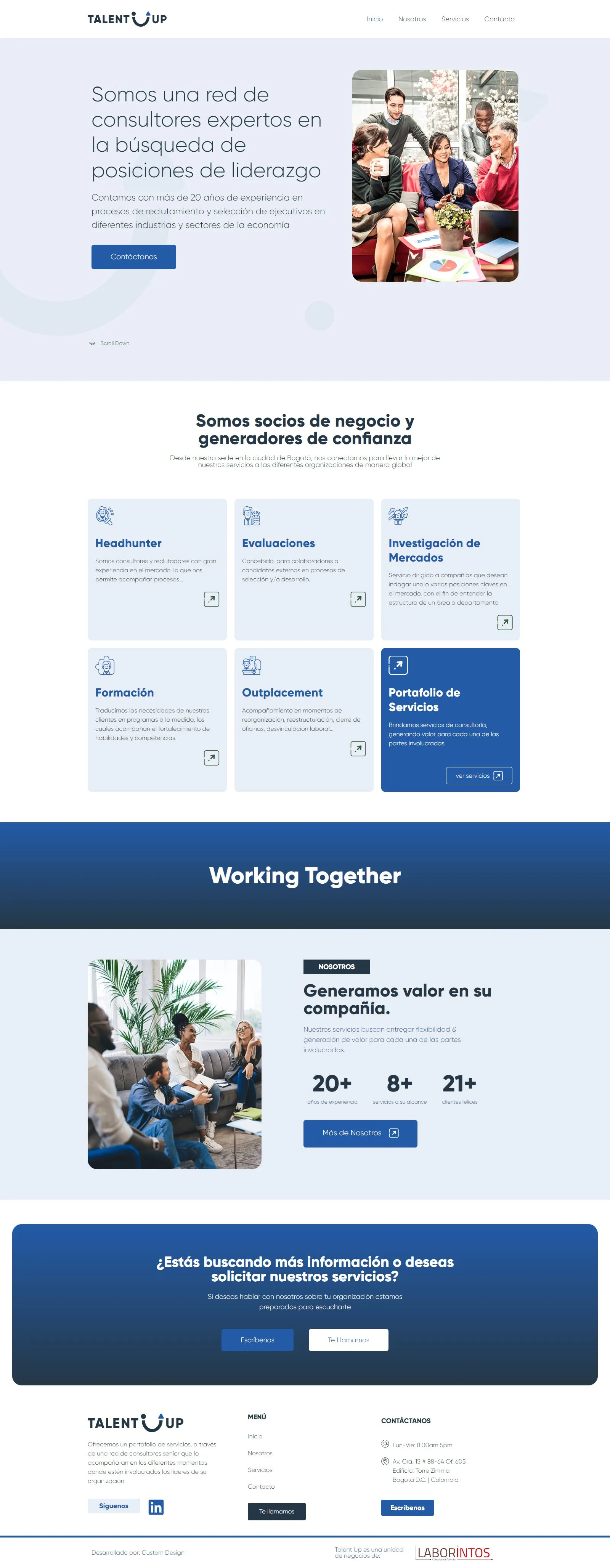 Sitio web de Talent-Up, red de consultores de headhunting en Colombia